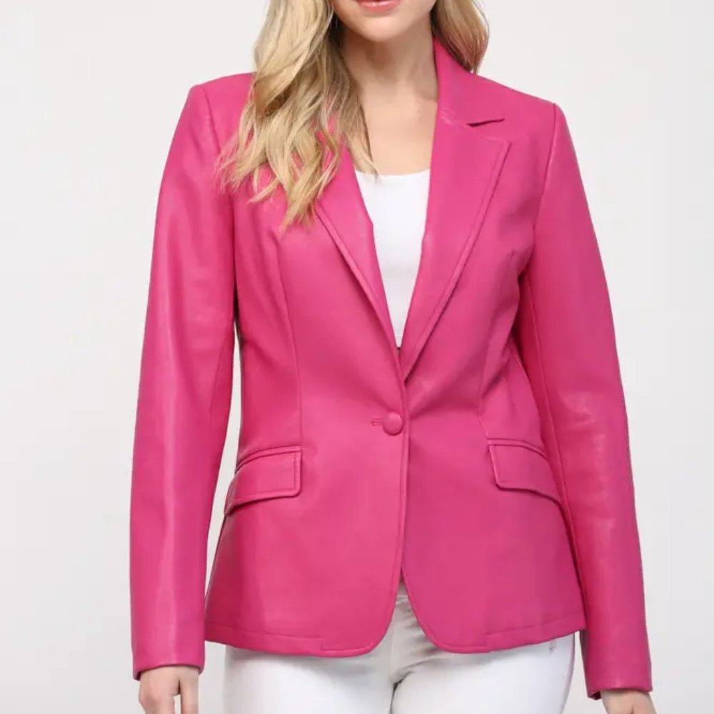 Faux Leather Jacket in Pink
